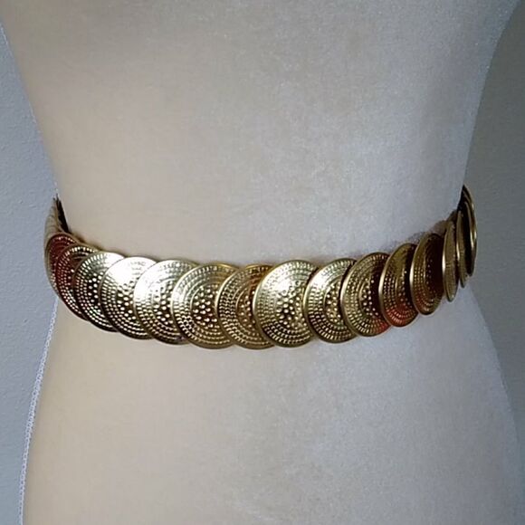 VTG, TONE GOLD CORCHO CIRCLE SCALE METAL ELASTIC BELT - Picture 1 of 7